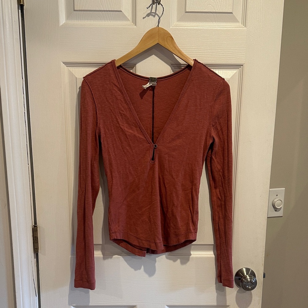 Free people V-Neck Long Sleeve Top in Rust